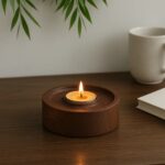 vintageteakwoodroundtealightcandleholder 1