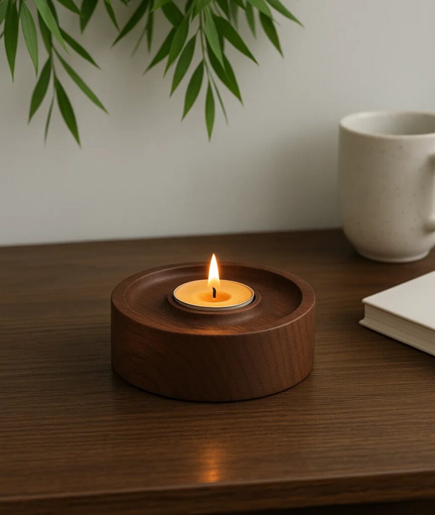 vintageteakwoodroundtealightcandleholder 1